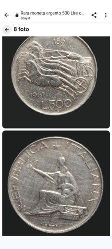 Rara moneta argento - 500, lire